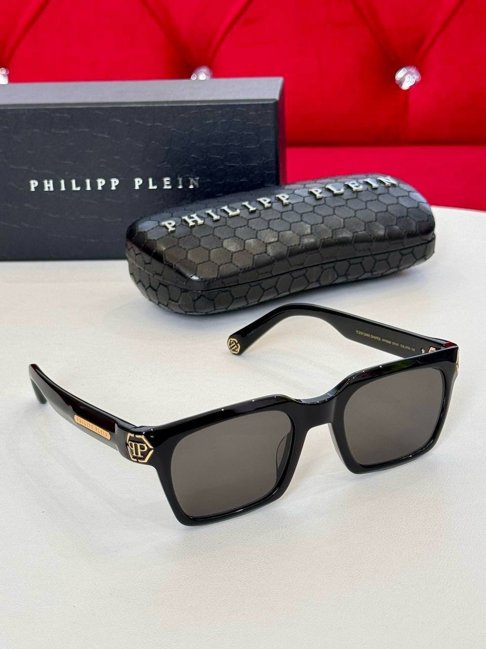 Sunglasses Philipp Plein Men’s Black Square Gray Lenses Luxury Designer New