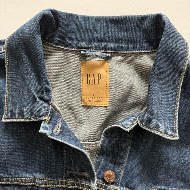 Gap Women’s Mid-Thigh Oversized Denim Jean Jacket Size L Blue 31″ Length NWT