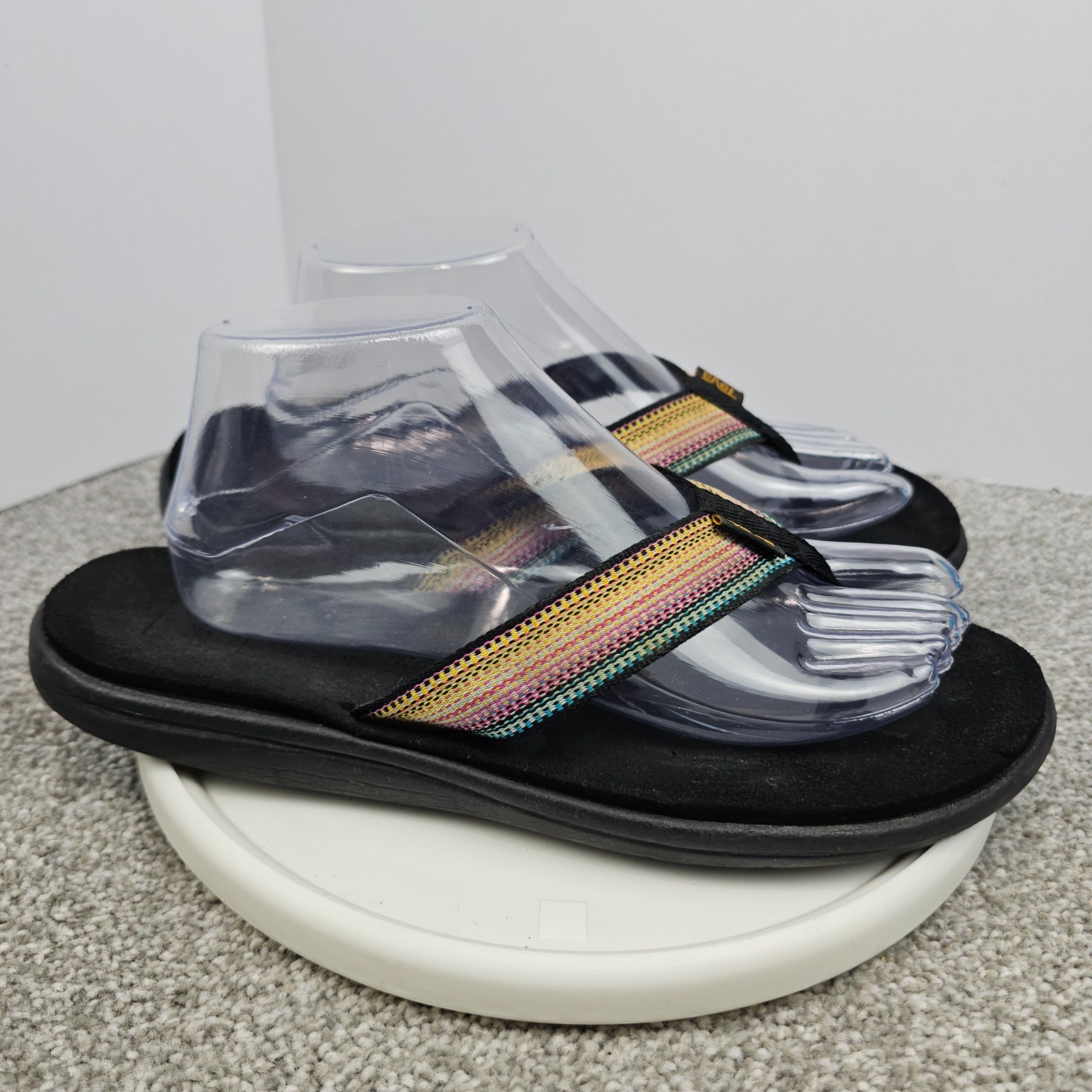 Teva Womens Voya Flip Flops Antiguous Black Multi Color Straps Size 10 US