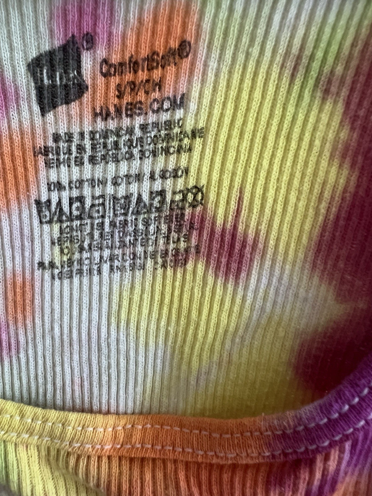 Hanes Tie-Dye Ribbed Tank Top Multi/Rainbow Unisex Small Vintage Style Cotton