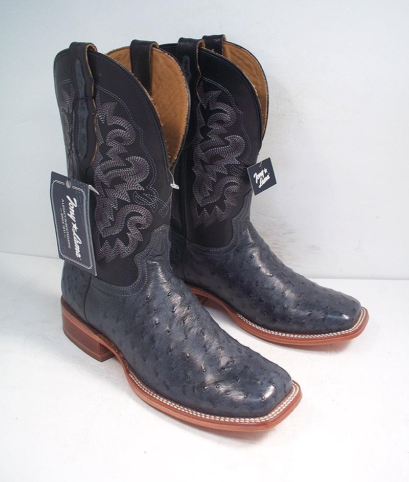 Tony Lama Mens 8 D Moore Gray Full Quill Ostrich Cowboy boots Square Toe