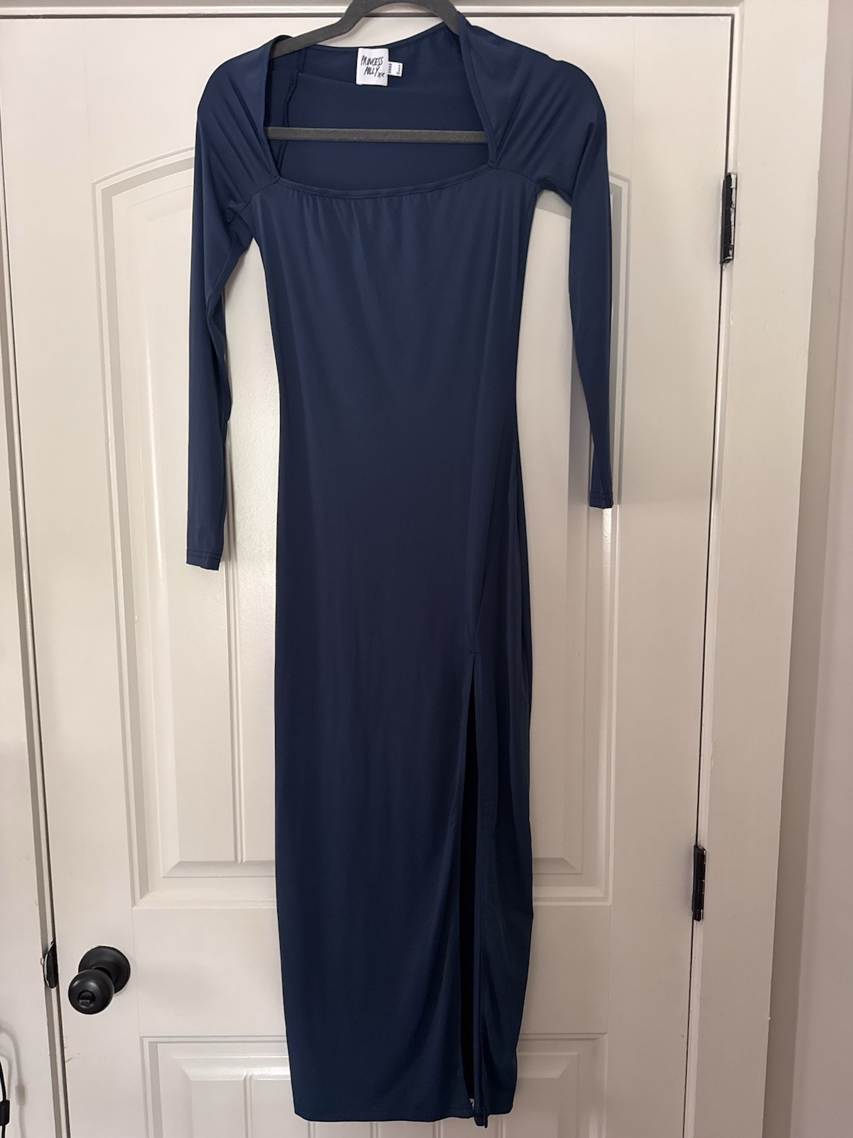 Princess Polly Women’s Blue Solid Maxi Bodycon Dress Square Neck Side Slit XS