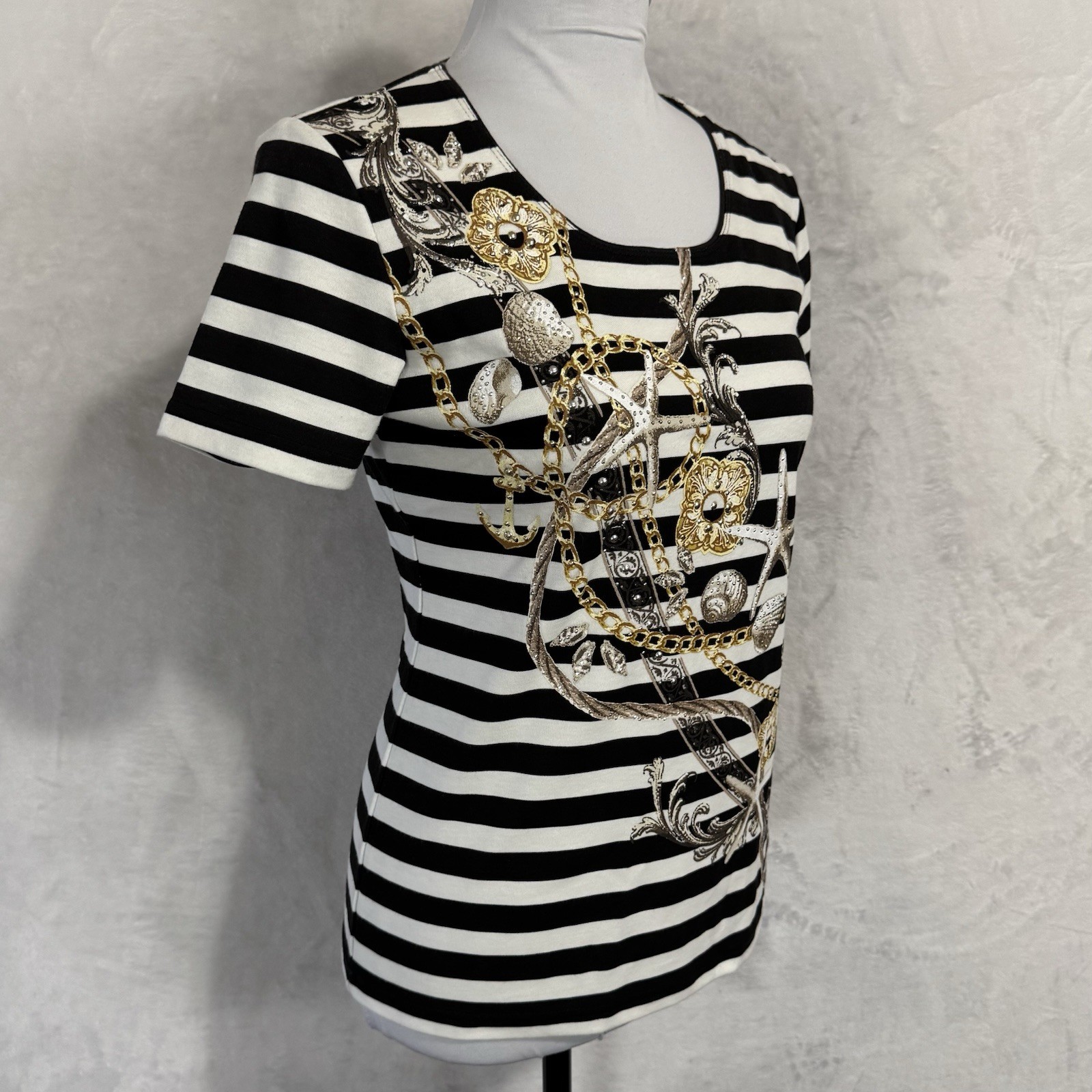 Studded Nautical Striped T Shirt Size Small P Sailor Top Seashell Beach Anchor