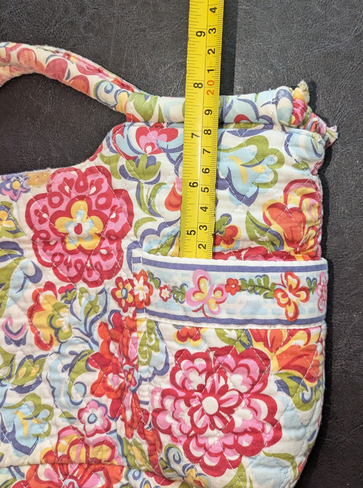 Vera Bradley Floral Quilted Satchel Top Handle Zip Bag, Lined, Pockets