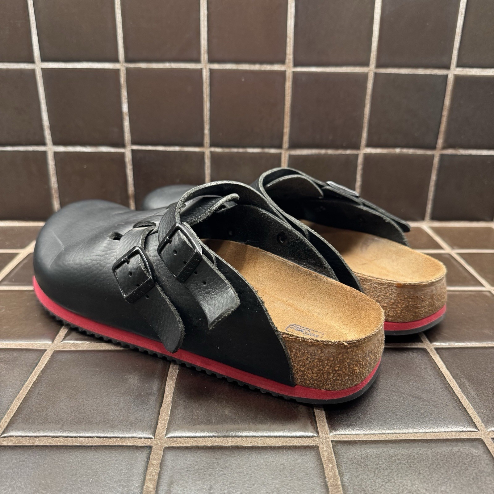 BIRKENSTOCK KAY SL BLACK RED MEDIUM NARROW WIDTH PROFESSIONAL LEATHER SABOT SOFT