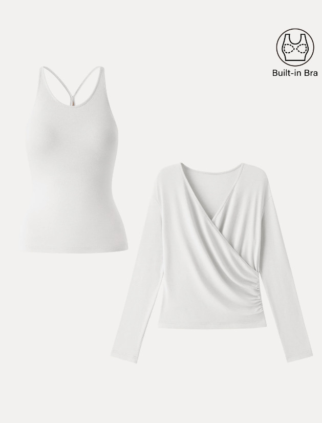 OGL Summer Two Piece Cami Surplice Ruched Top Set Women New