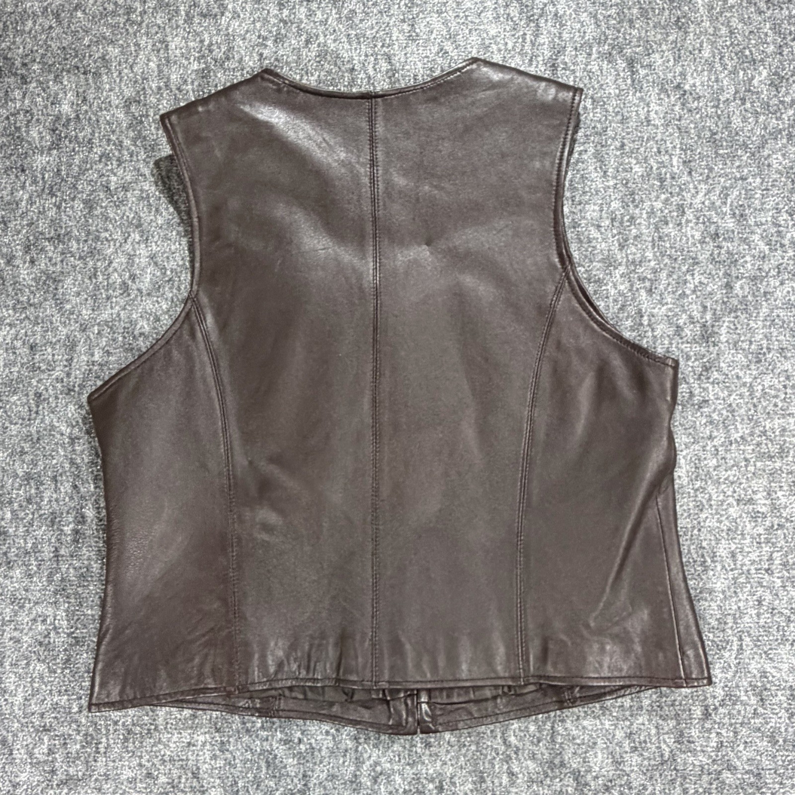 Croft and Barrow Womens Genuine Lambskin Leather Vest Brown Zip Front Size M