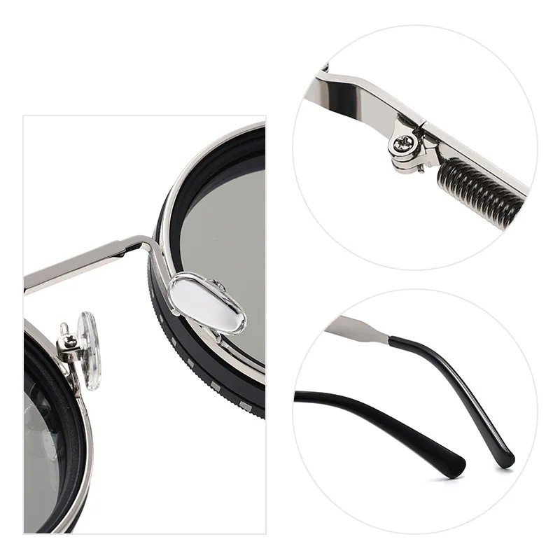 Adjustable Tint Sunglasses, 1-9 Gears Rounded Polarized Glasses with ND Filter
