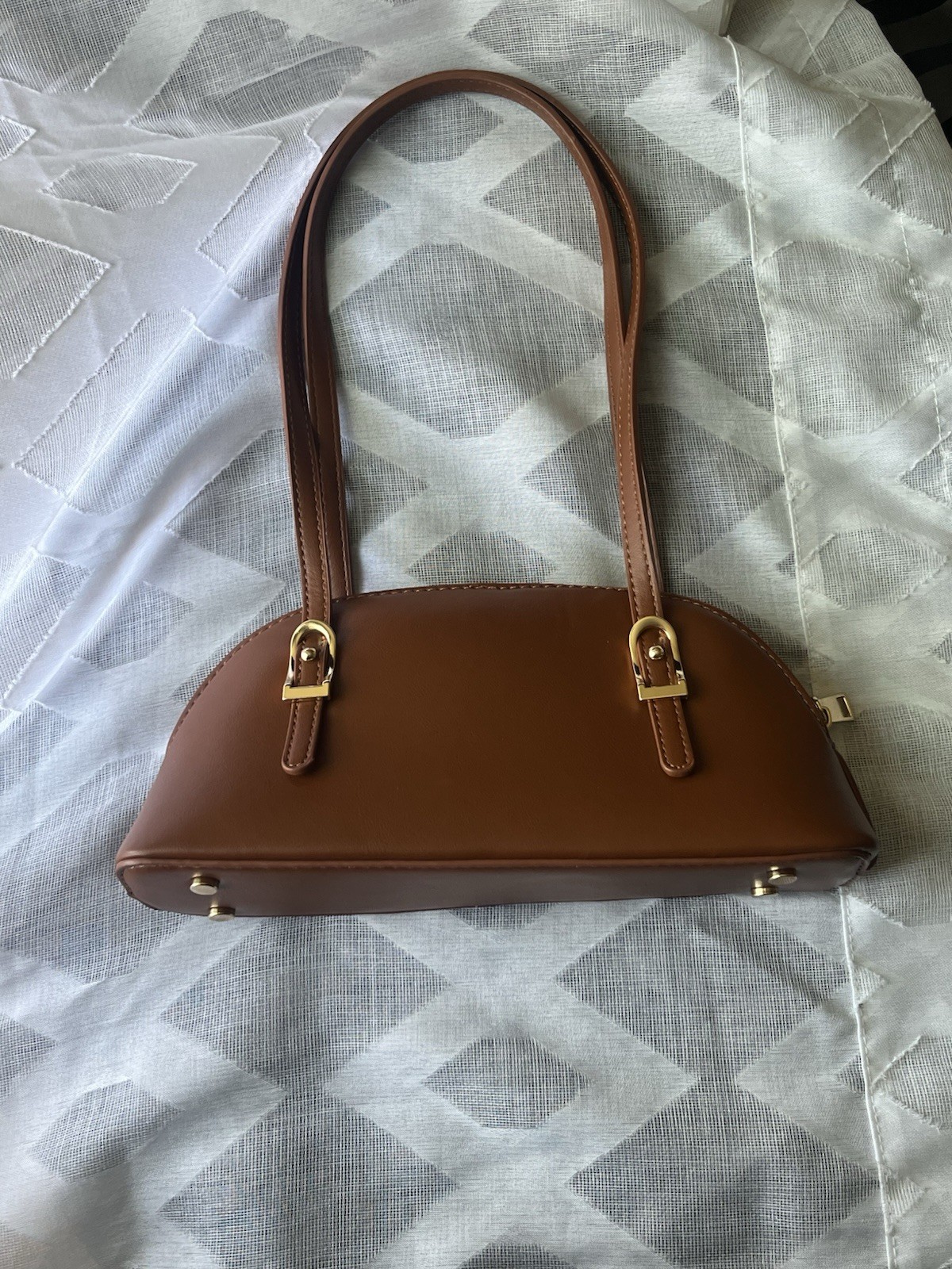 Madison West Brown Semi-Circle Shoulder Bag Zip Gold Hardware Pockets