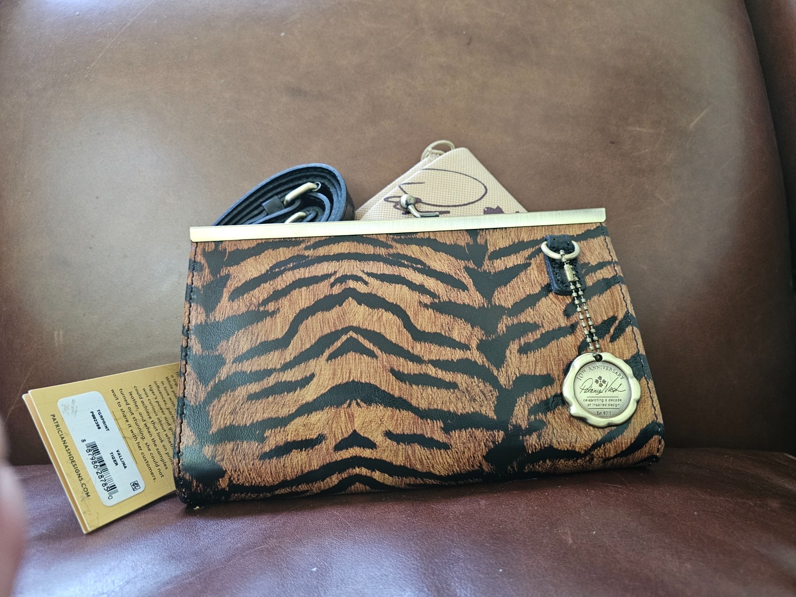 NWT Patricia Nash Leather Tiger Print Both Sides Crossbody Leather Bag/Clutch