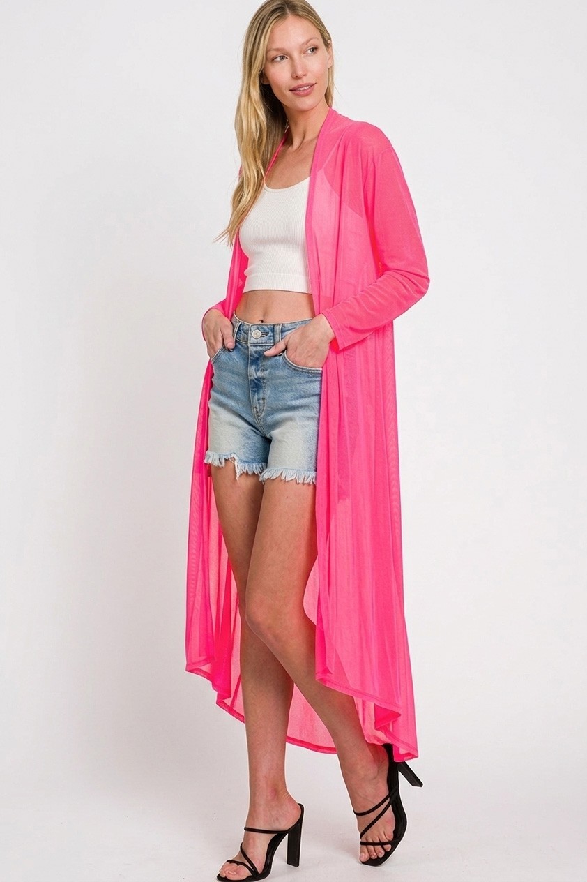 Zenana Mesh Open Front Cardigan – Fuchsia – Large