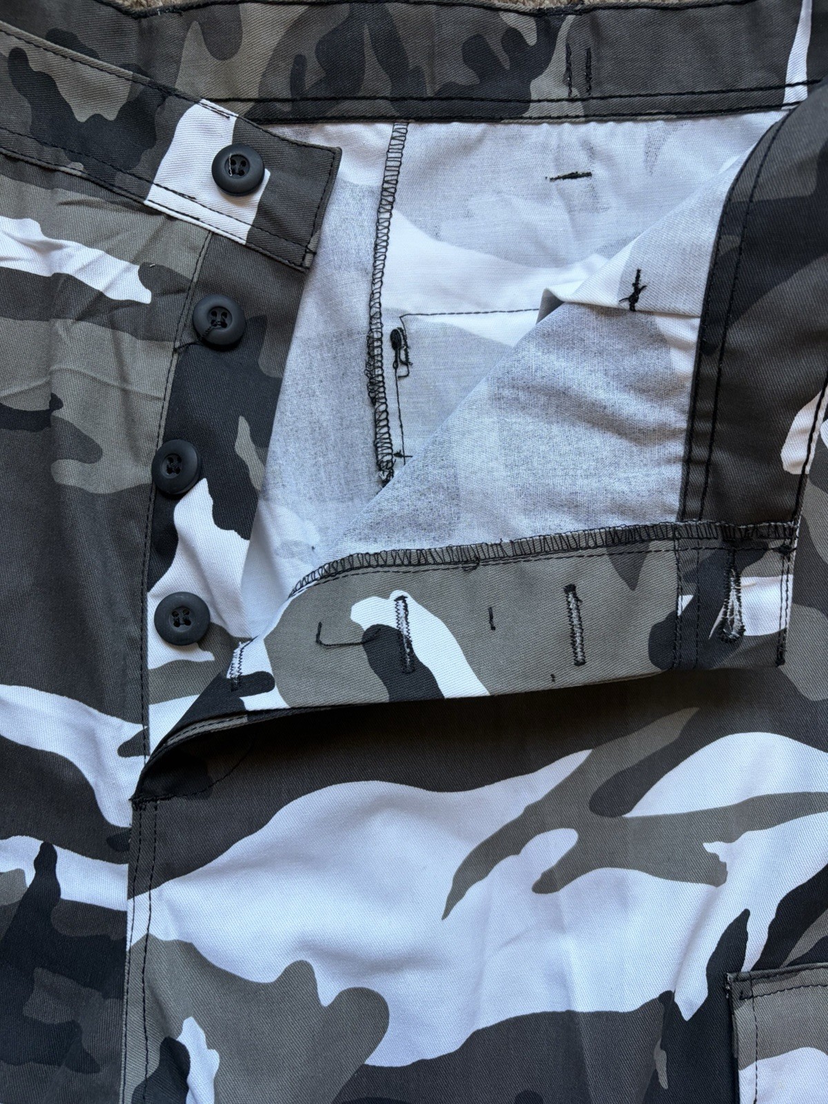Men’s XL Regular Gray Black White Camouflage Cargo Pants Adjustable Waist