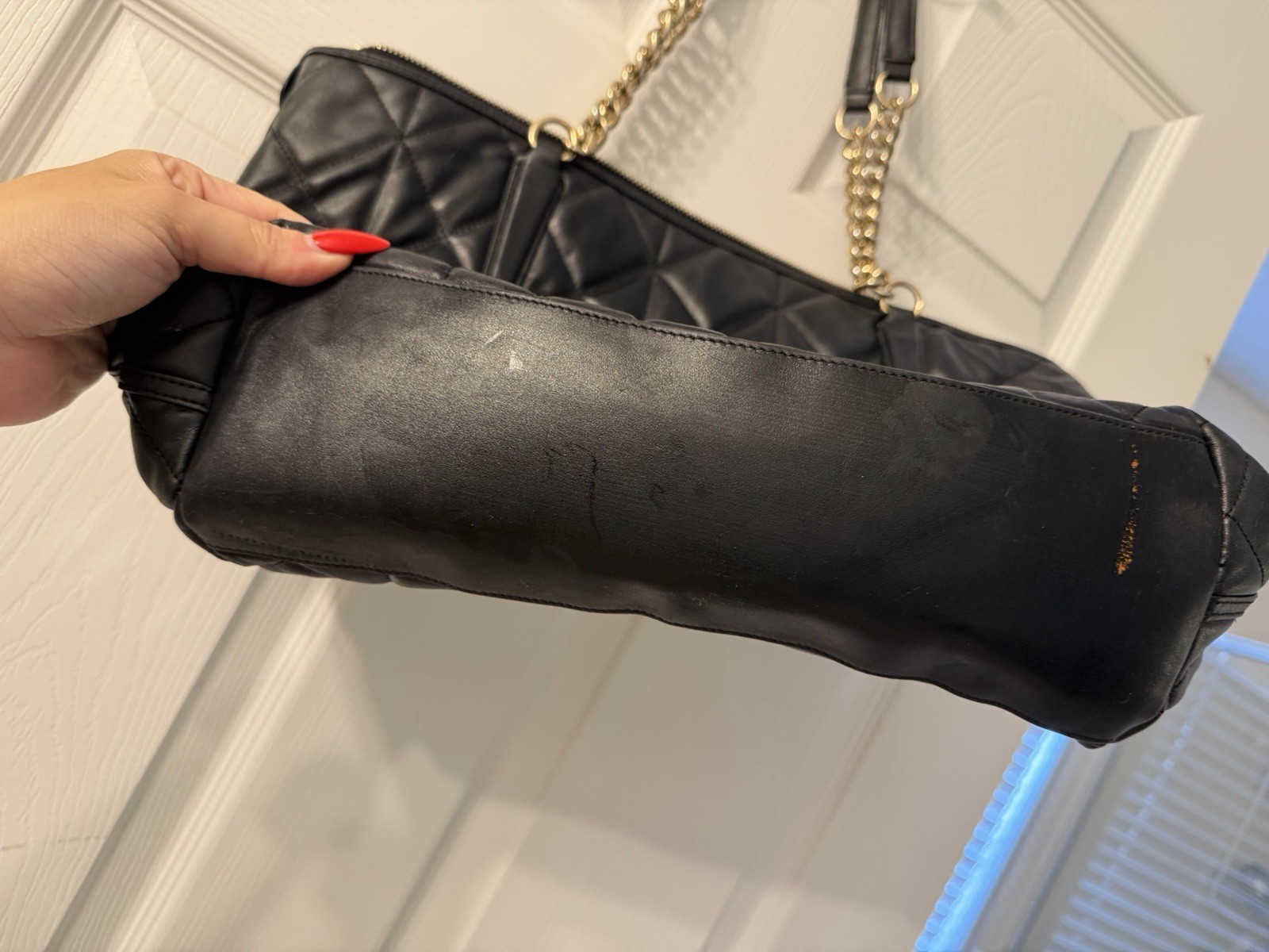 Coach Ava Chain Tote Bag Quilted Leather Black Gold Logo Chic Quiet Luxury