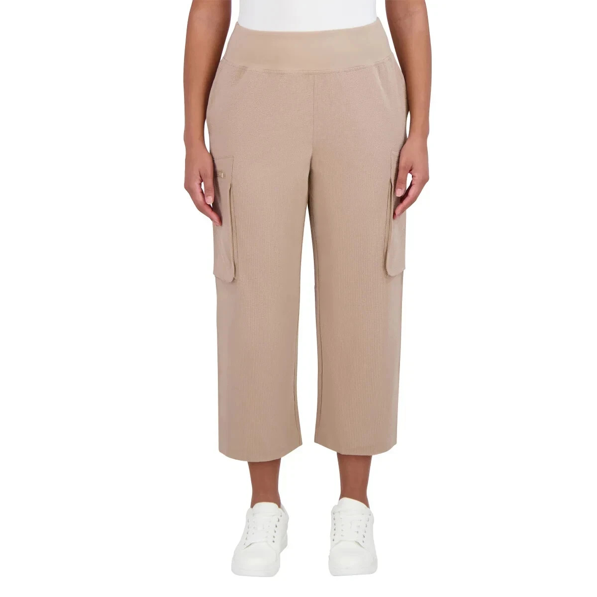 Sage Collective Women’s Capri Zip Cargo Pockets Pants, Tan, Size S