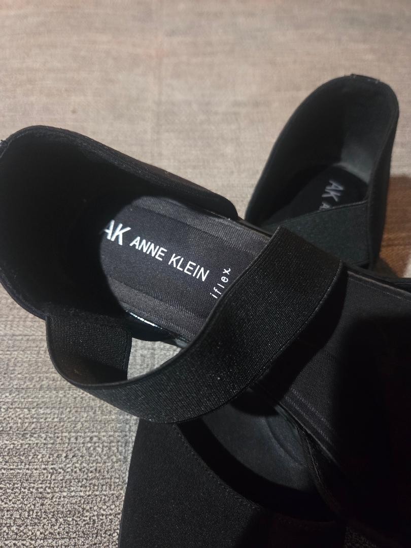ANNE KLEIN iflex TARA BLACK FABRIC WEDGE MARYJANE ELASTIC STRAP SHOES 9 (2609)