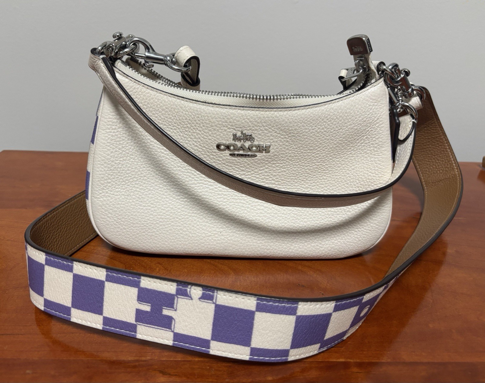 Coach Teri Shoulder Bag With Checkerboard Print Chalk/Light Violet