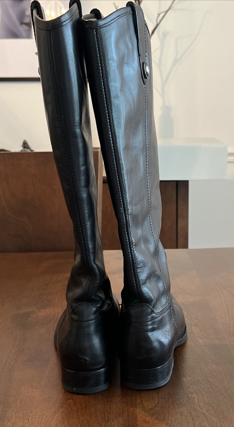 Frye Melissa Button Black 6.5 Knee High Pull On Riding Boots Leather
