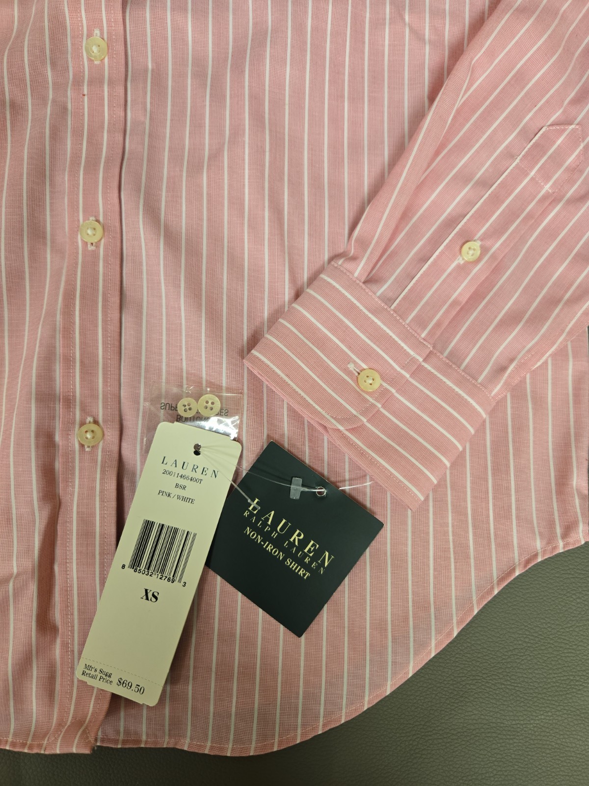 Ralph Lauren Non Iron Pink Button Down Pinstripe Shirt Size XS