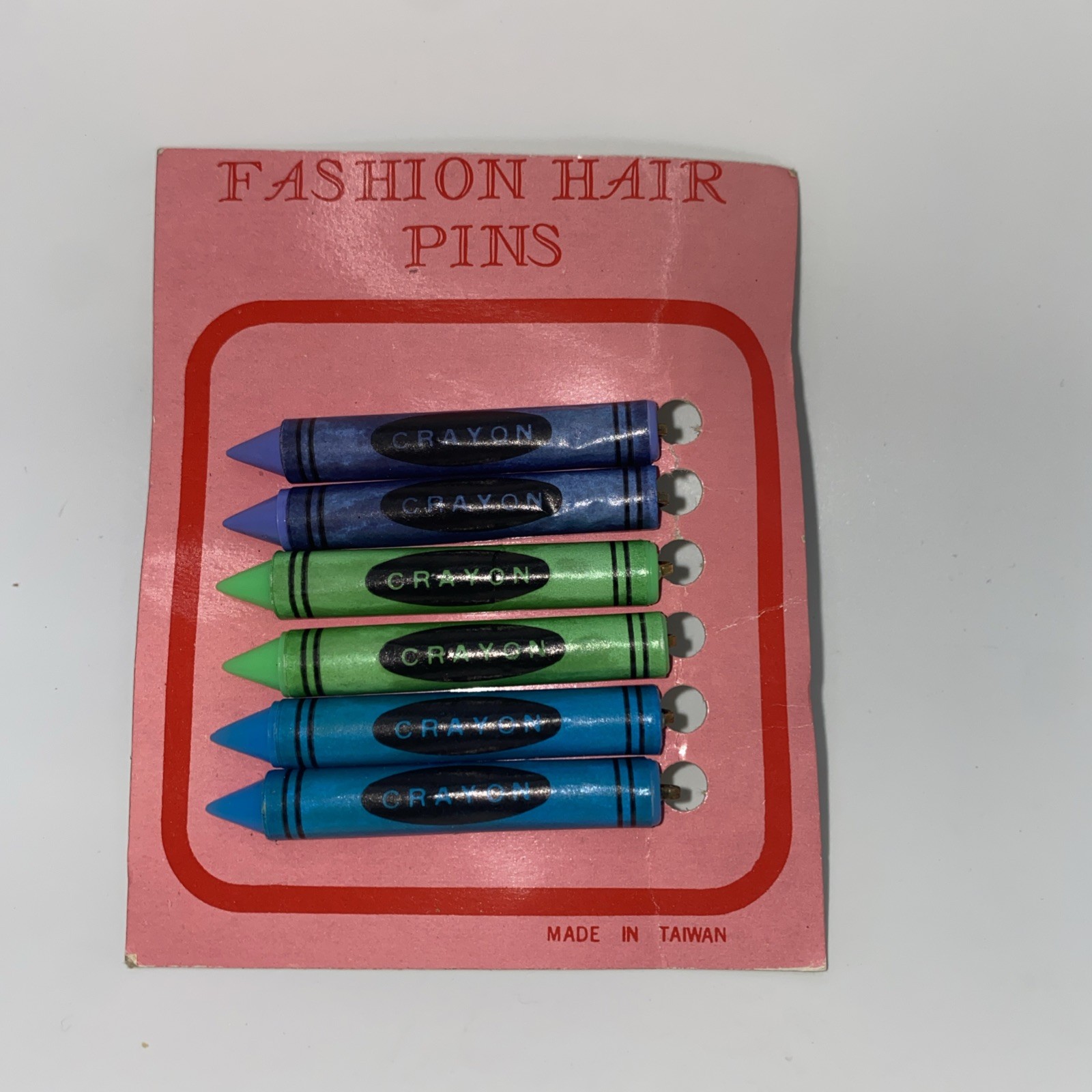 Vintage Crayon Hair Pins Set of 6 NOS Made in Taiwan Novelty 2.25” Colorful
