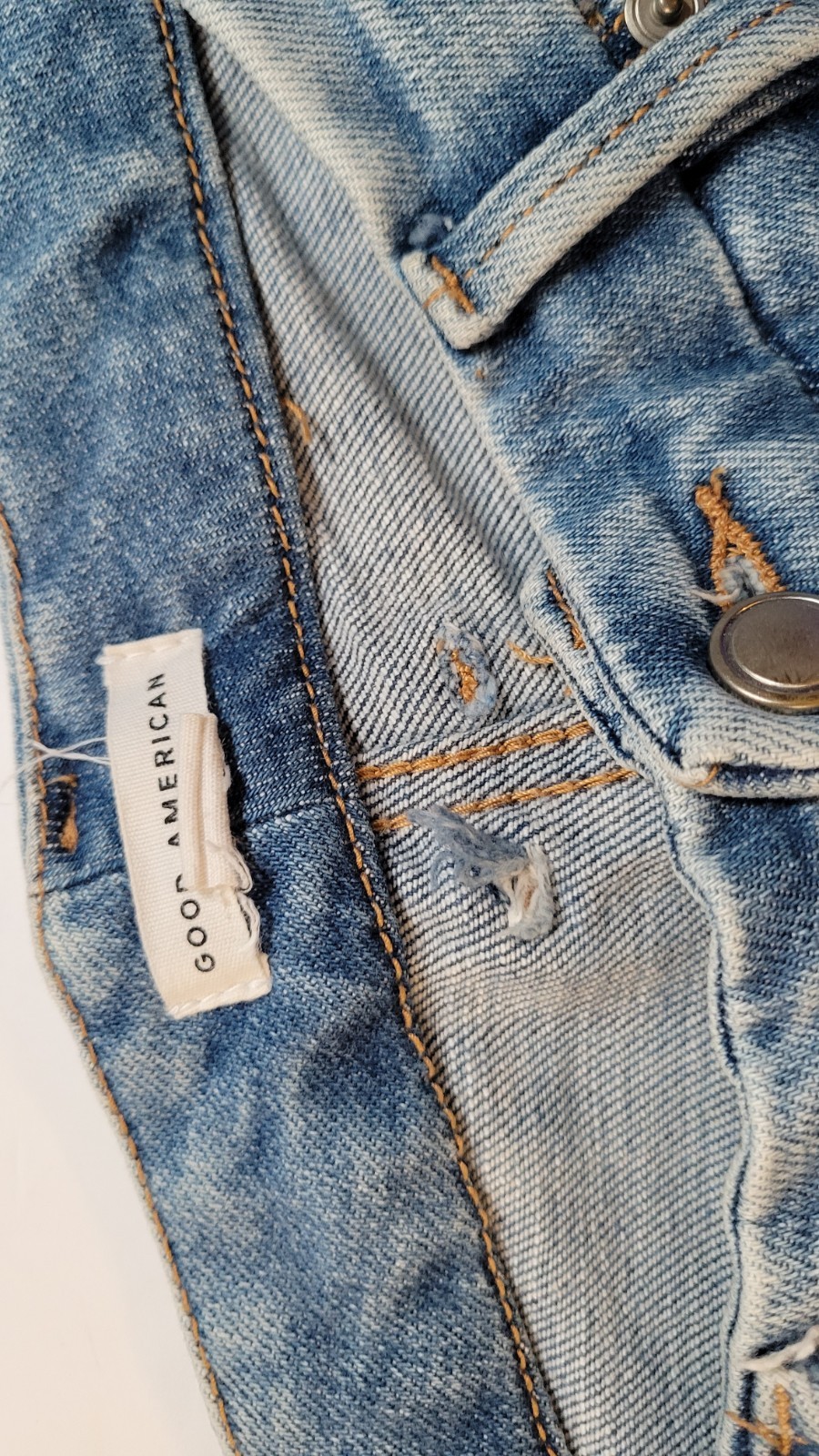 Good American Size 8 / 29 Shredded Split Back Pocket Distressed Jeans Raw Hem