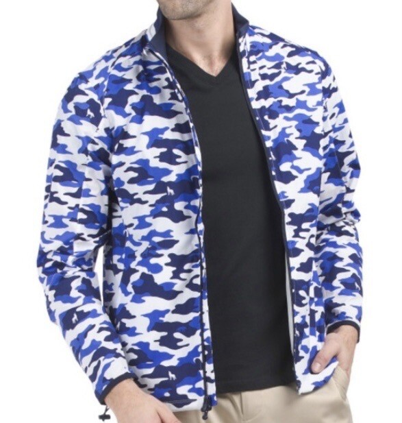 Greyson Trailwolf Golf Jacket Large Cobalt Blue Camo Full Zip Windbreaker Shell