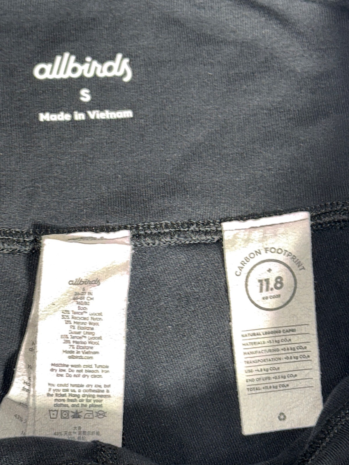 Allbirds Natural Carbon Footprint 11.8 Black Yoga Cropped Capri Leggings Pants S