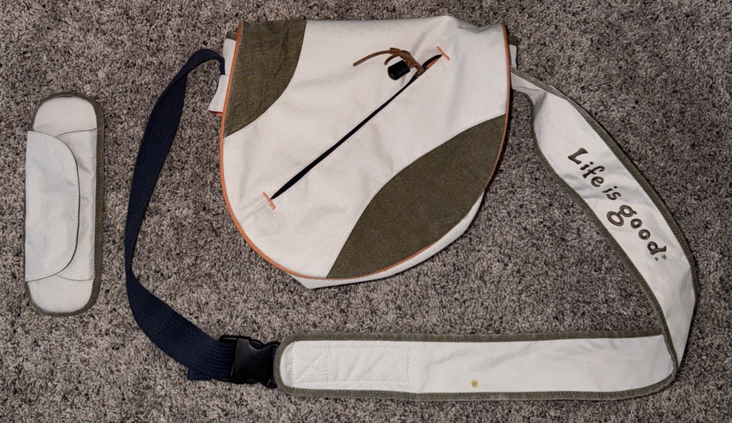 Life Is Good Smile Sling Beige Adjustable Strap Crossbody Messenger Shoulder bag