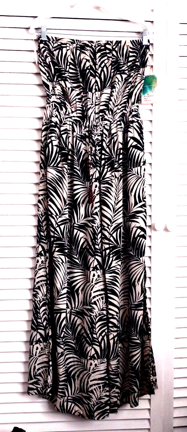 True Destinations Resort Wear Strapless Jumpsuit Wide Slit Leg XL Leaf Print NEW