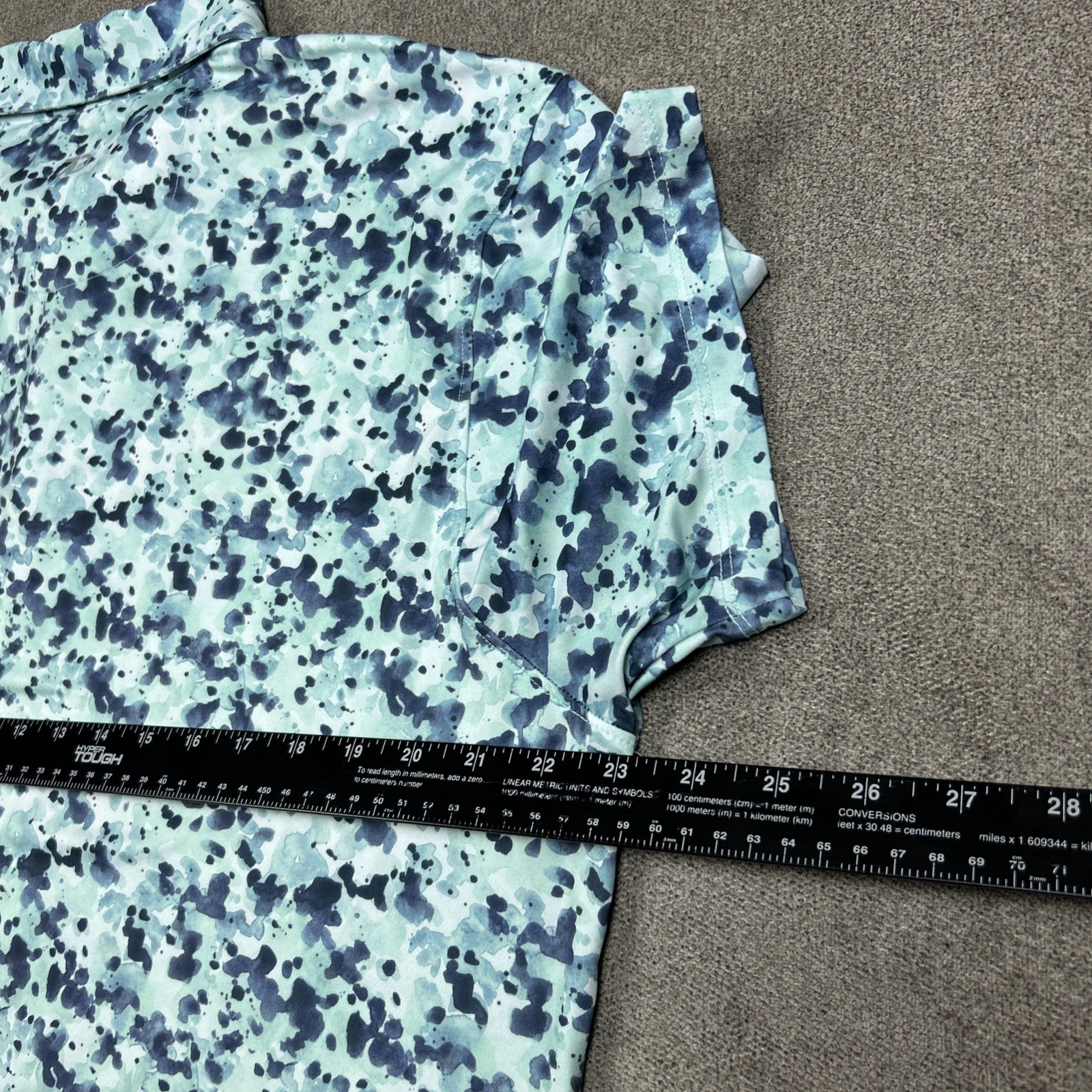 7 Diamonds Shirt Mens Large Performance Golf Polo Blue Green Watercolor Stretch