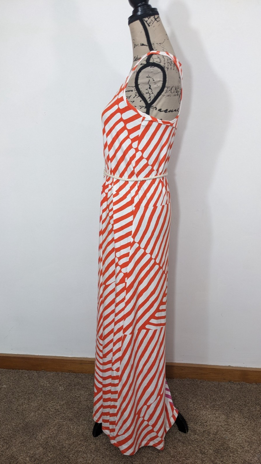 NWT LOFT Pink White Striped Sleeveless Maxi Dress Rope Belt Womens XS