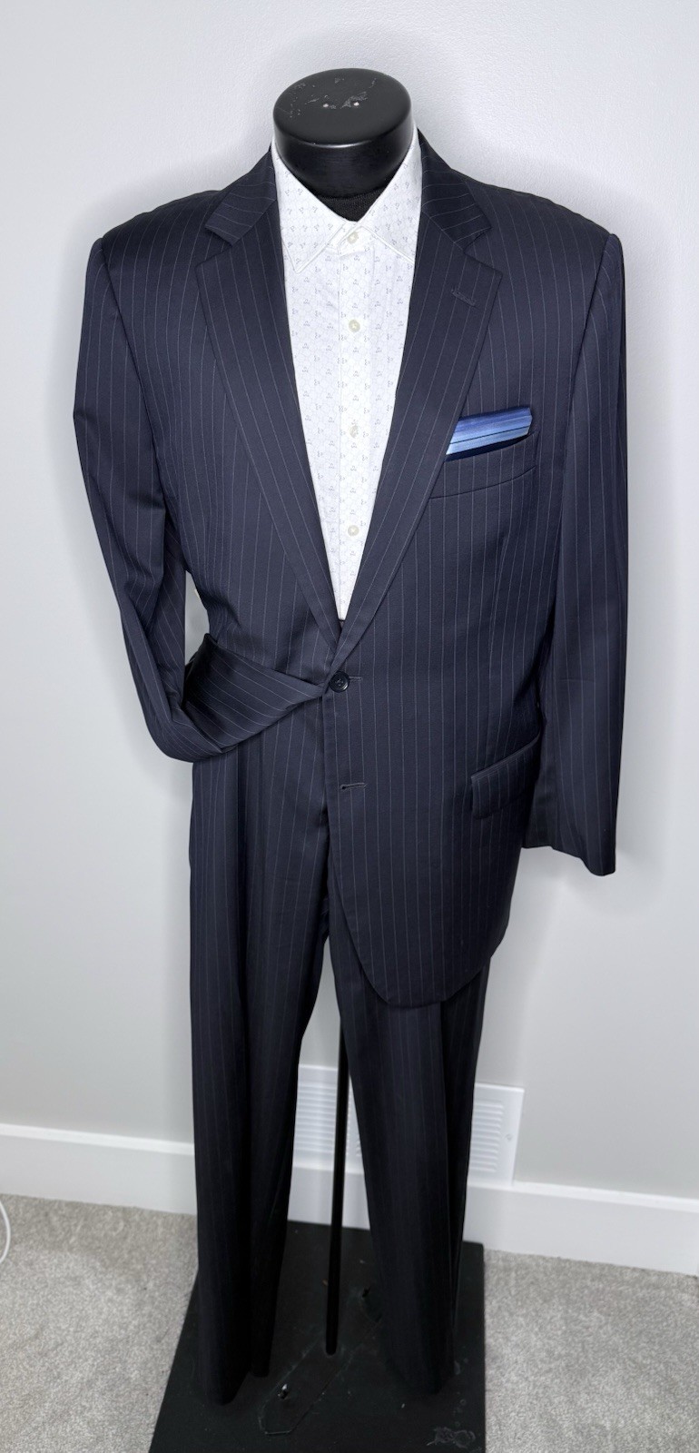 Brooks Brothers Fitzgerald Wool Blue Striped Suit 40R Jacket 34×29 (+2.5″) Pants