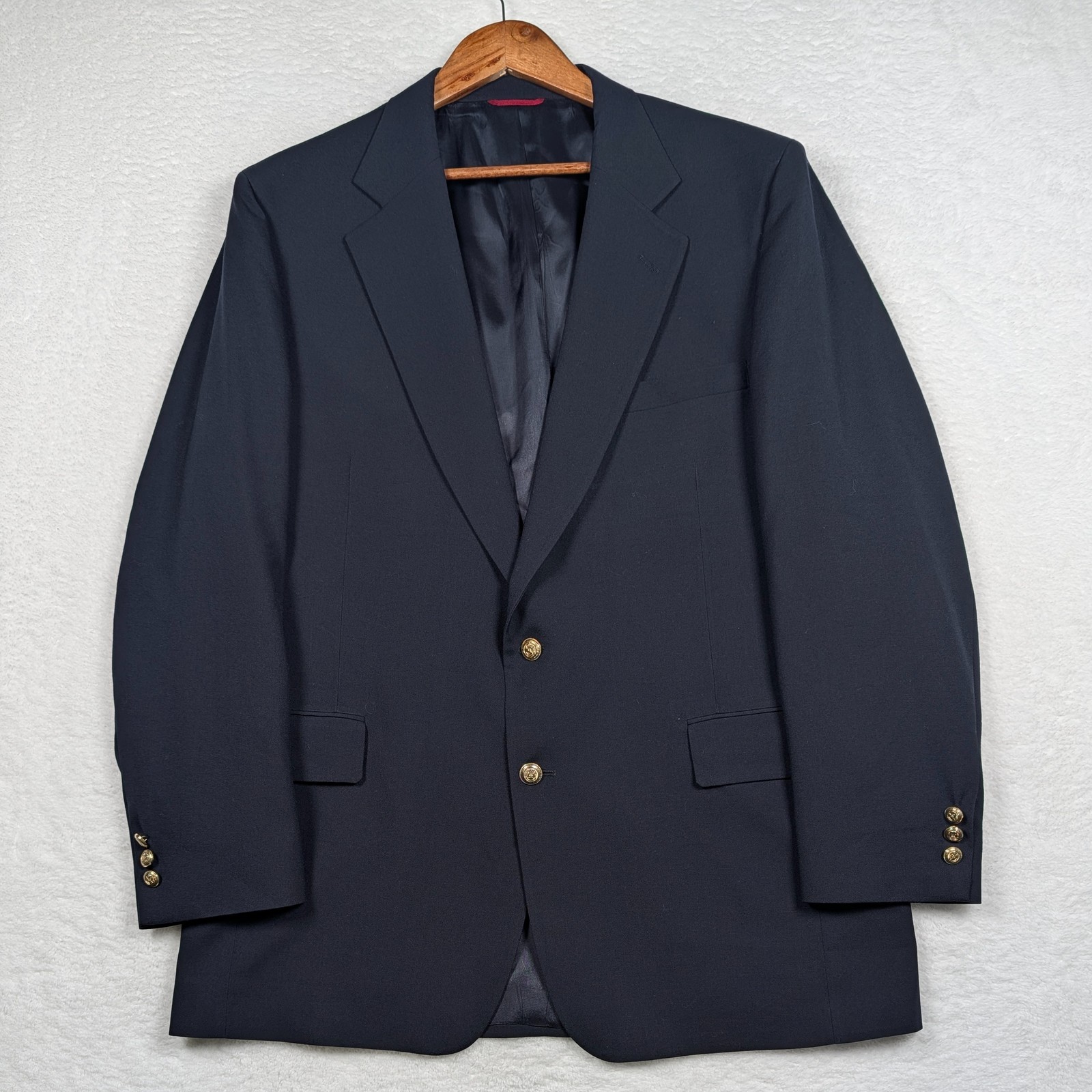 Vintage Jos. A. Bank Blazer Mens 46L Navy 100% Wool Gold Button Sport Coat USA