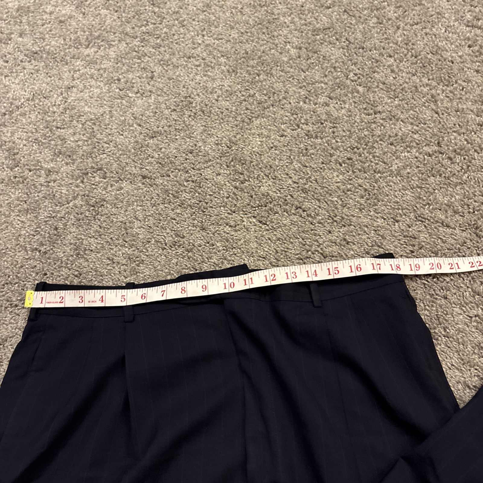 Tom James Mens 42R Pinstripe 2 Piece Suit Blue Corporate Image Pleated 36×32