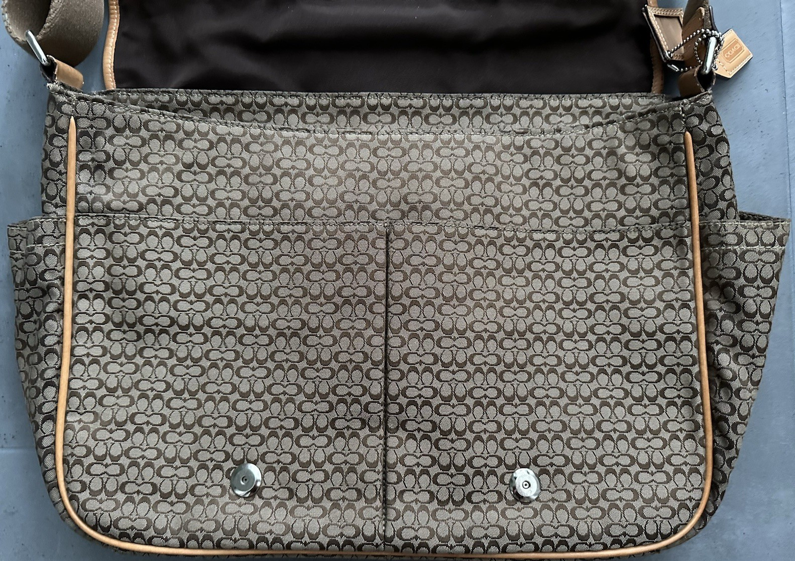 Coach CC Monogram Logo Flap Over Diaper Bag Laptop Bag Brown H0785-F77004