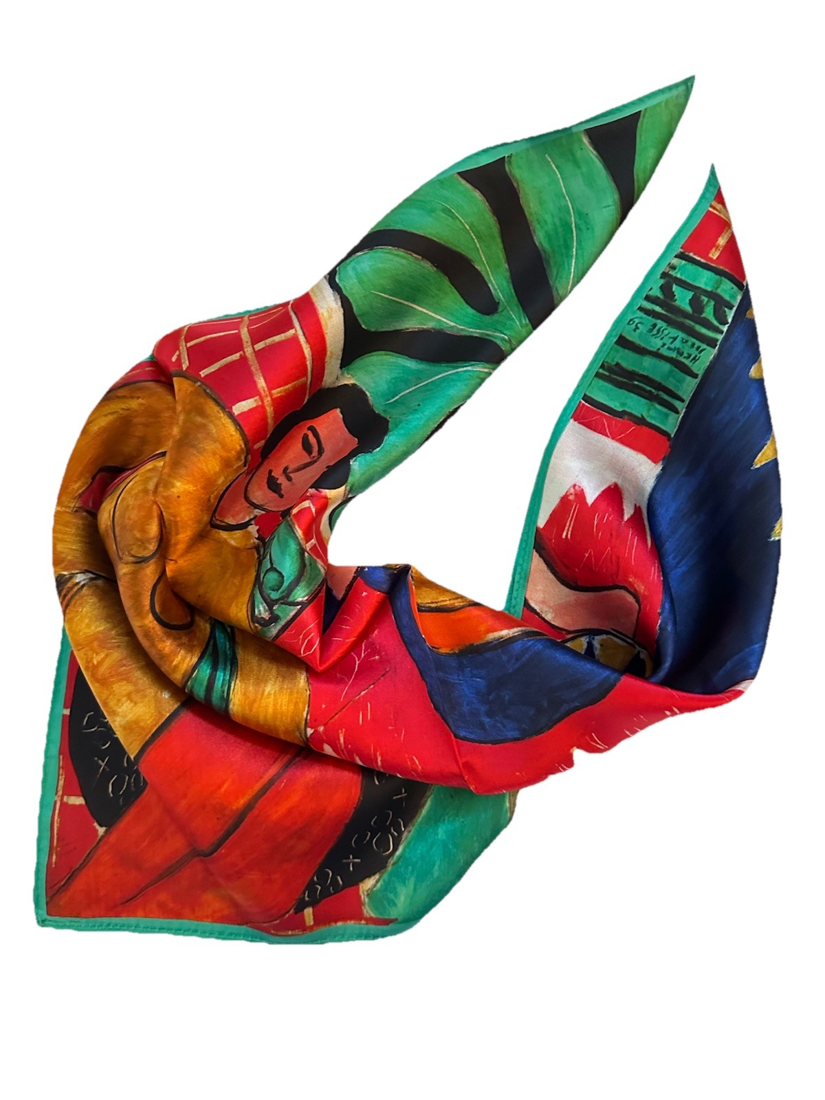 21″X21″Girl in Blue with a Guitar Print Pure Mulberry Satin Silk 12momme Scarf