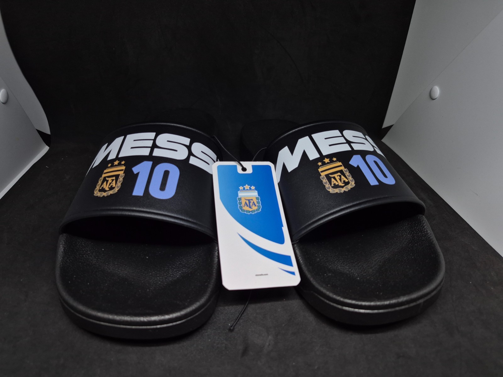 AFA Men’s Black Lionel Messi # 10 Logo Slide Sandals Slip-On Lightweight