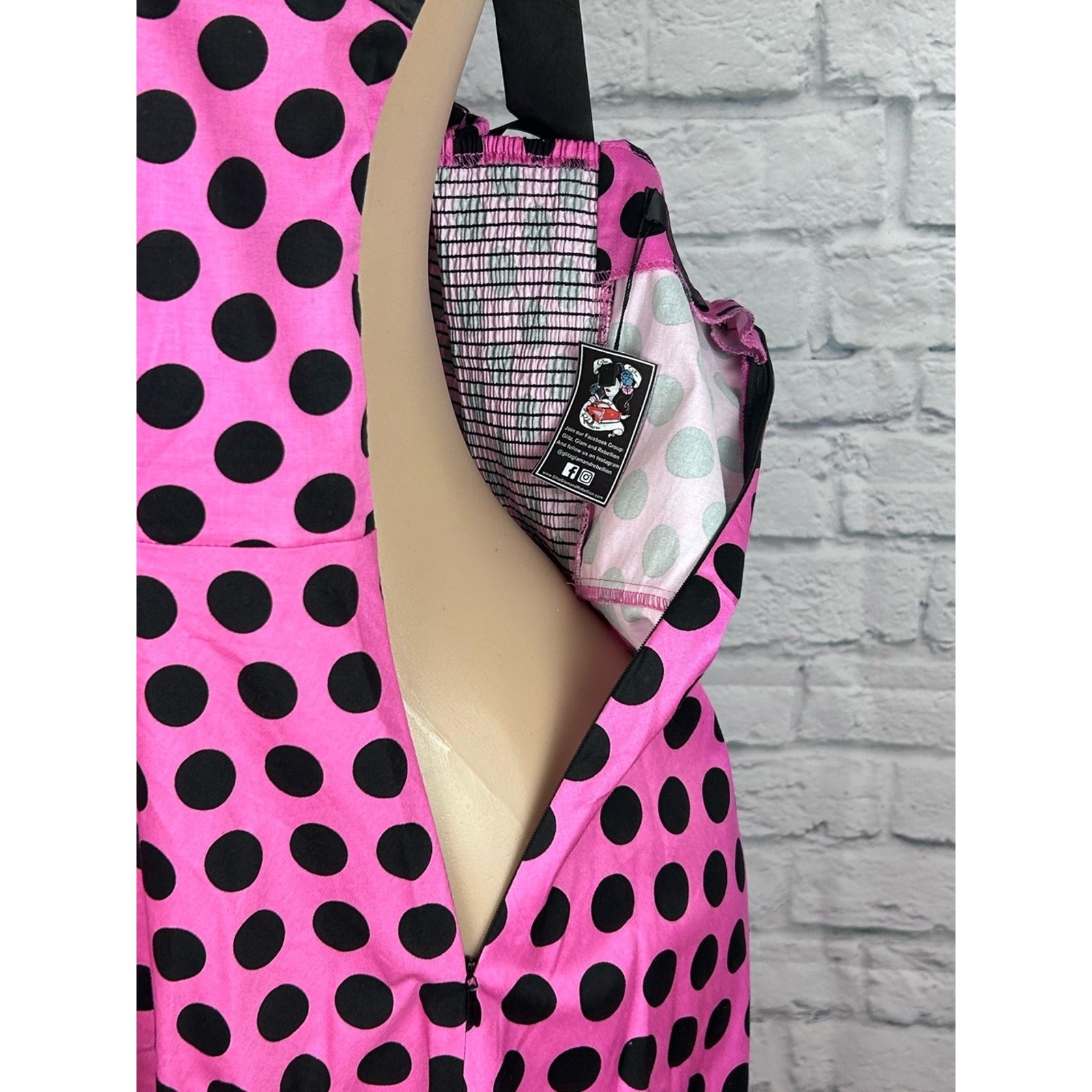 Dress Tells Pink Black Polka Dot Halter Dress XL Retro Pinup Rockabilly