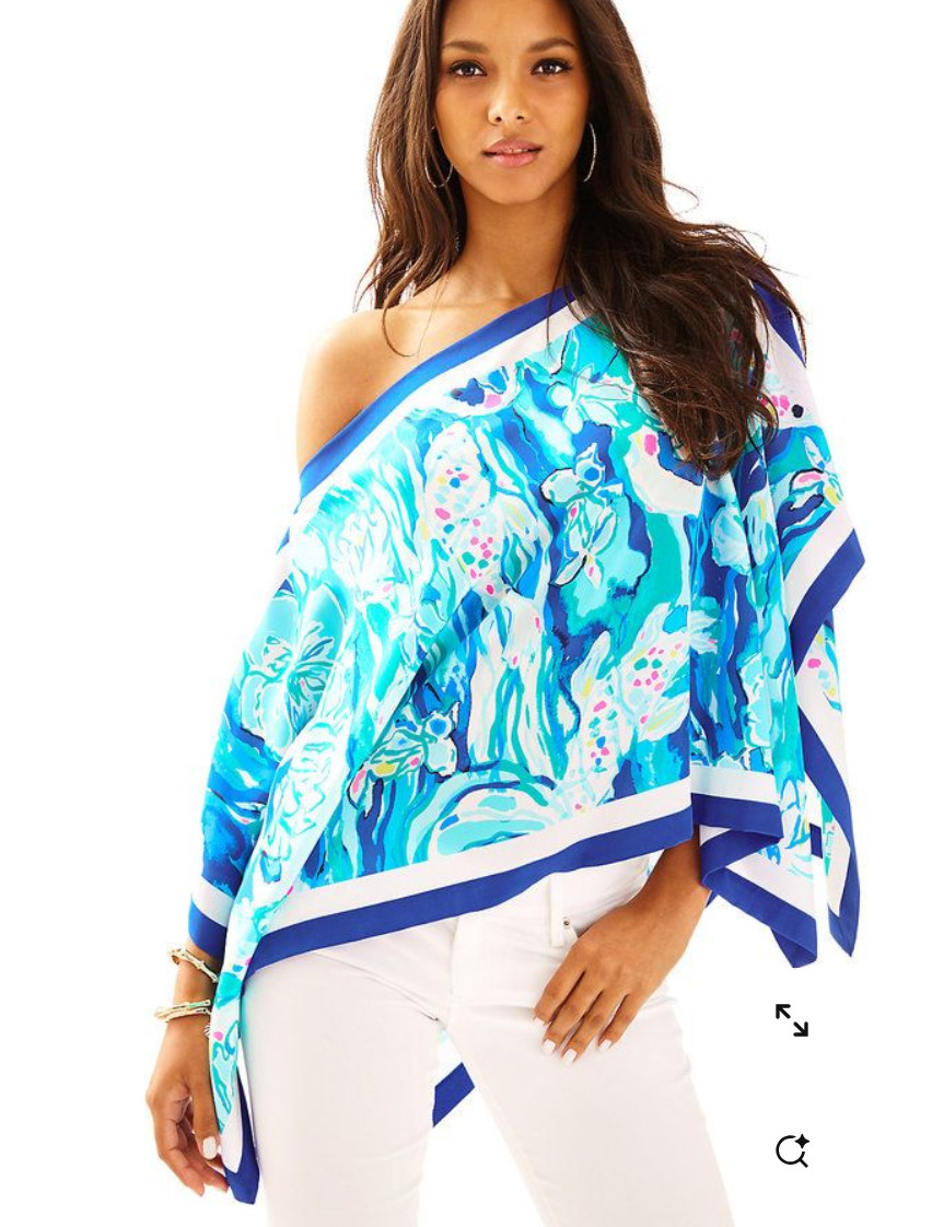 LILLY PULITZER ONE SIZE DIXIE SILK TOP *AQUADIC GARDEN* BRILLIANT BLUE🦄
