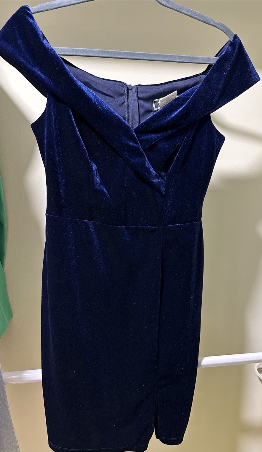 Rebecca B. Velvet Off the Shoulder Mini Dress Stretch Navy Blue Women Size 8