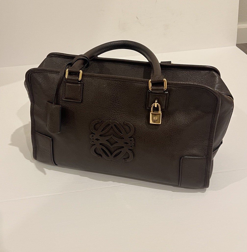 LOEWE Amazona 36 Anagram Leather Handbag Bronze Tote Boston bag Used