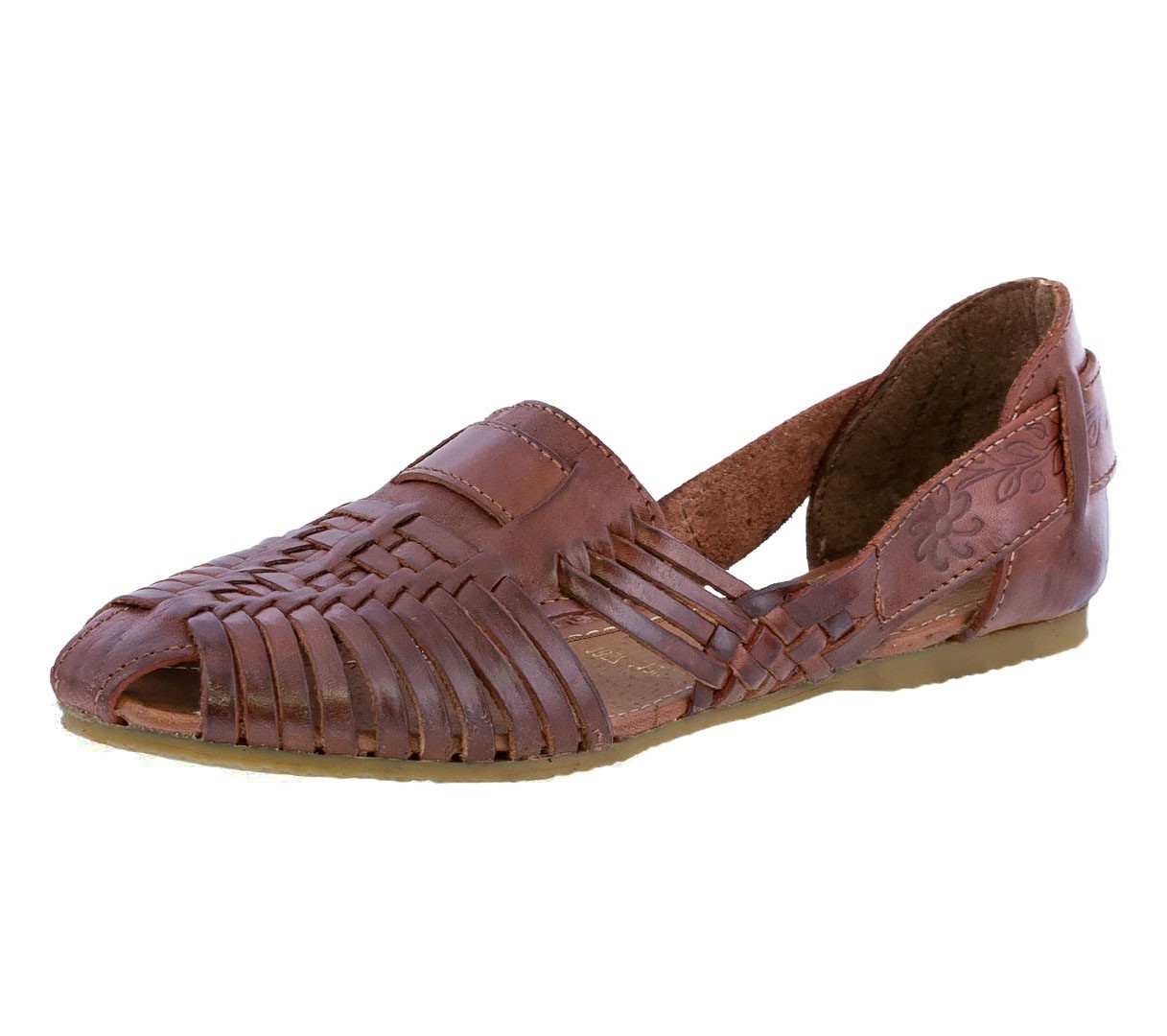 Womens Sandal Authentic Mexican Huarache Woven Leather Slip On Cognac Brown #110
