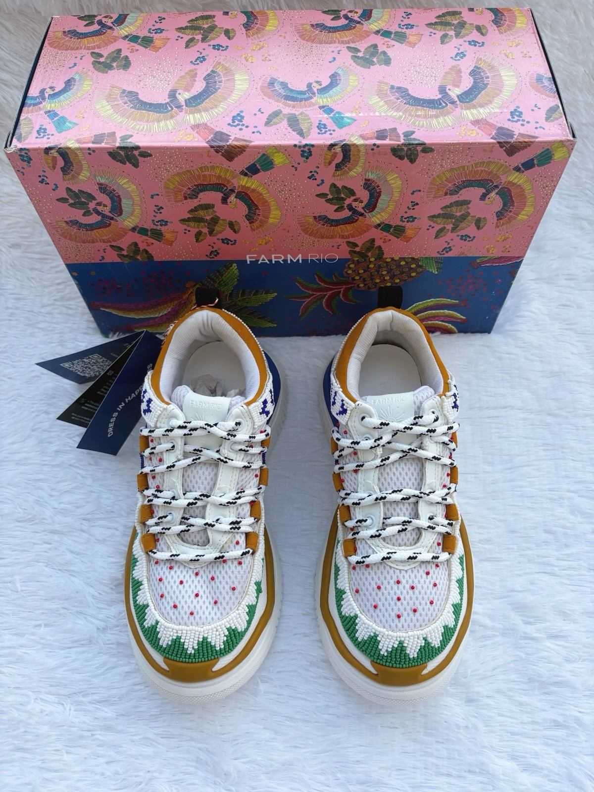 Farm Rio Beaded Boho Multi Colored Sneaker Shoes Size 7 $295