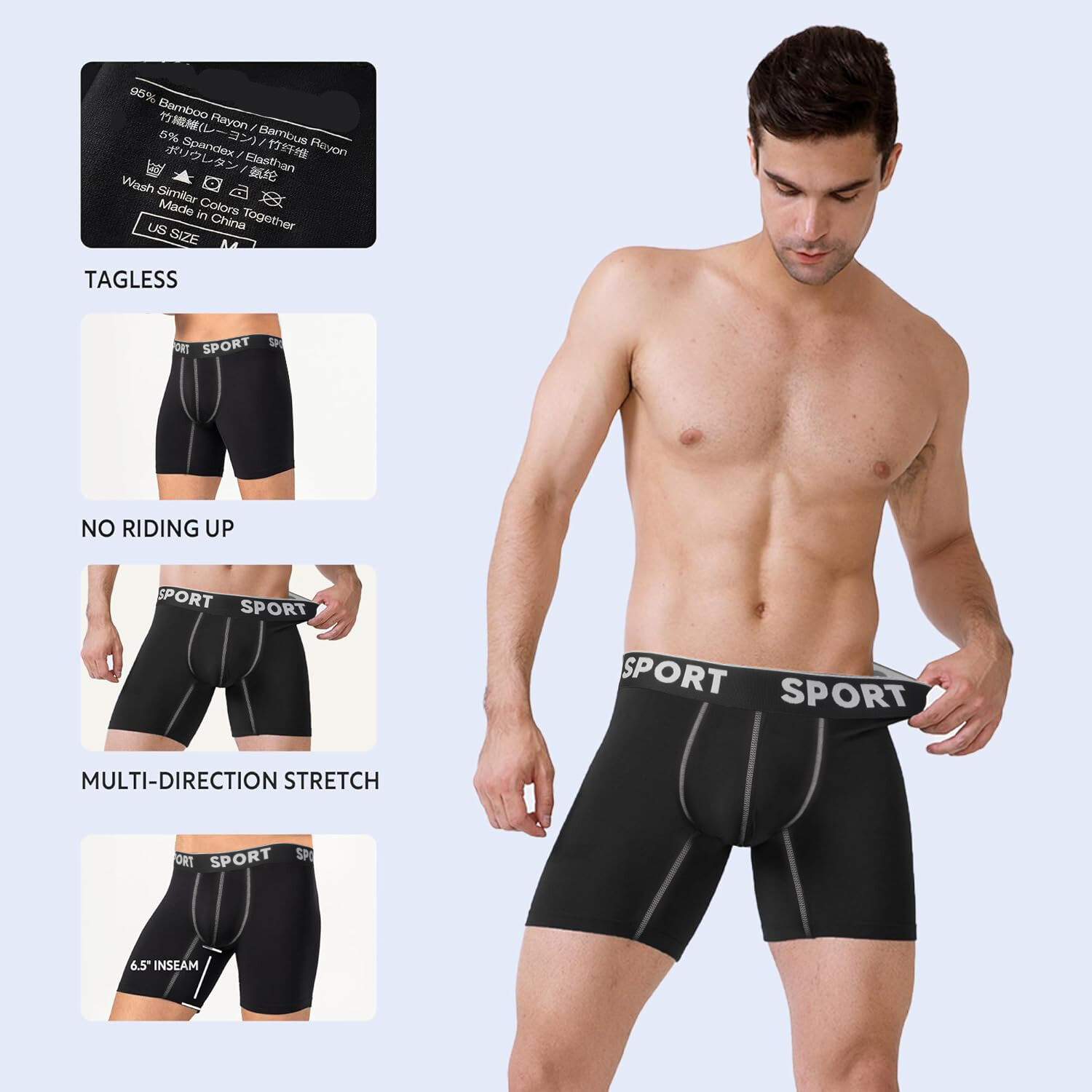 4/5 Pack Mens Bamboo Underwear Soft Boxer Briefs Anti Chafing Trunks 3D Pouch US