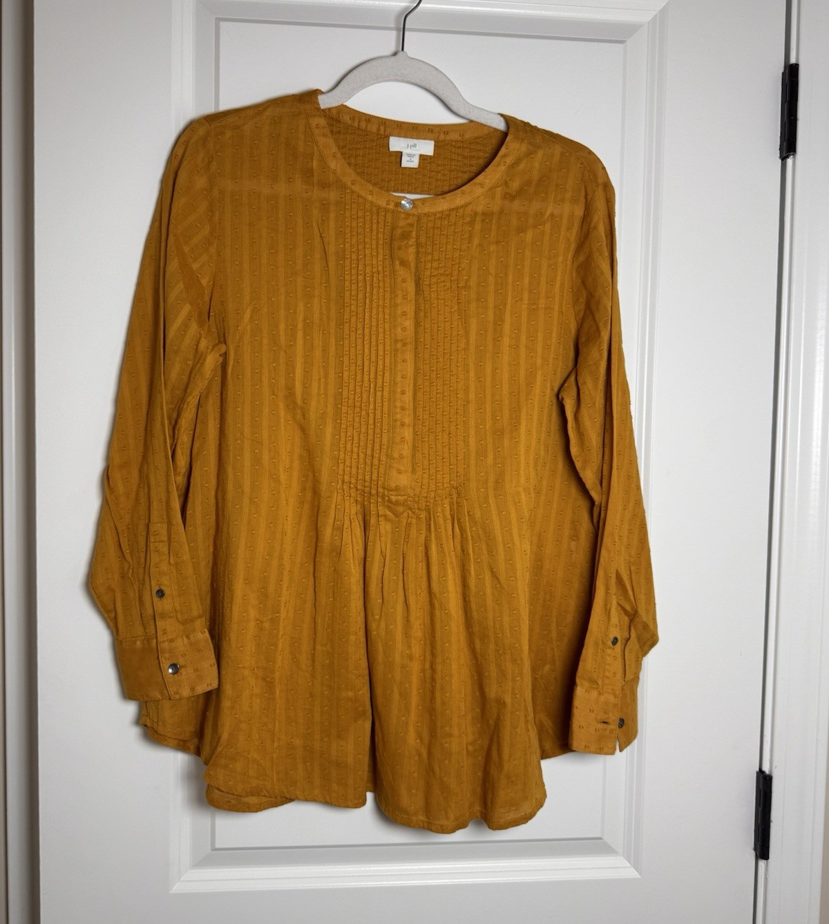 J. Jill Women’s Petite S Mustard 100% Cotton Long Sleeve Tunic Blouse Button