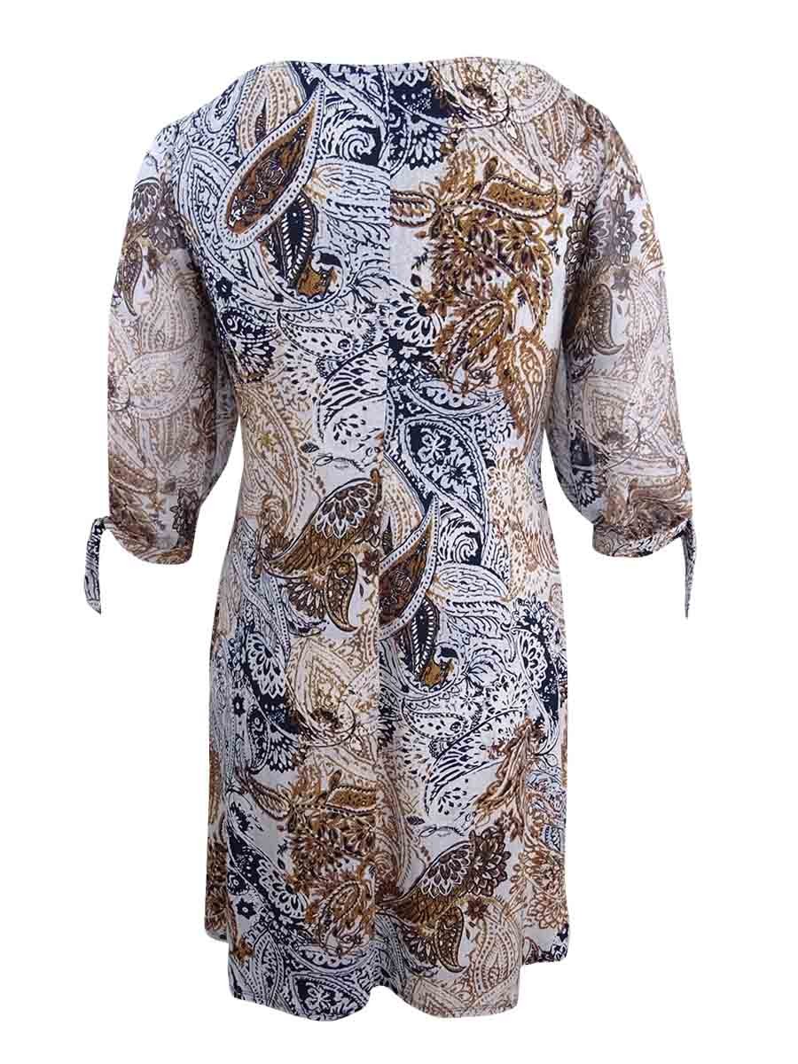 Connected Women’s Paisley-Print Split-Sleeve Dress (10, Navy)