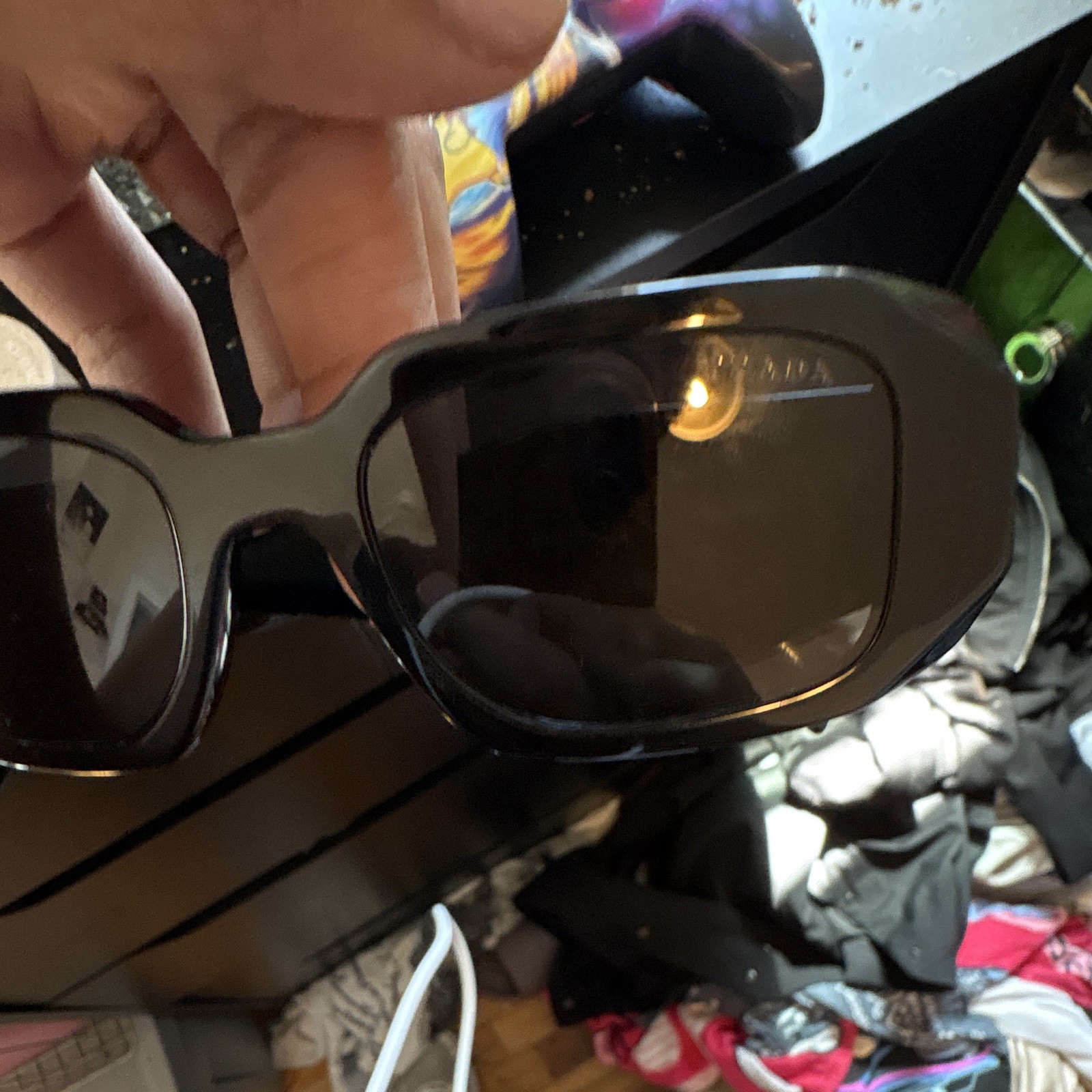 Prada SPR 17W Rectangle Sunglasses Black Frame/Black Lens Plastic 145mm