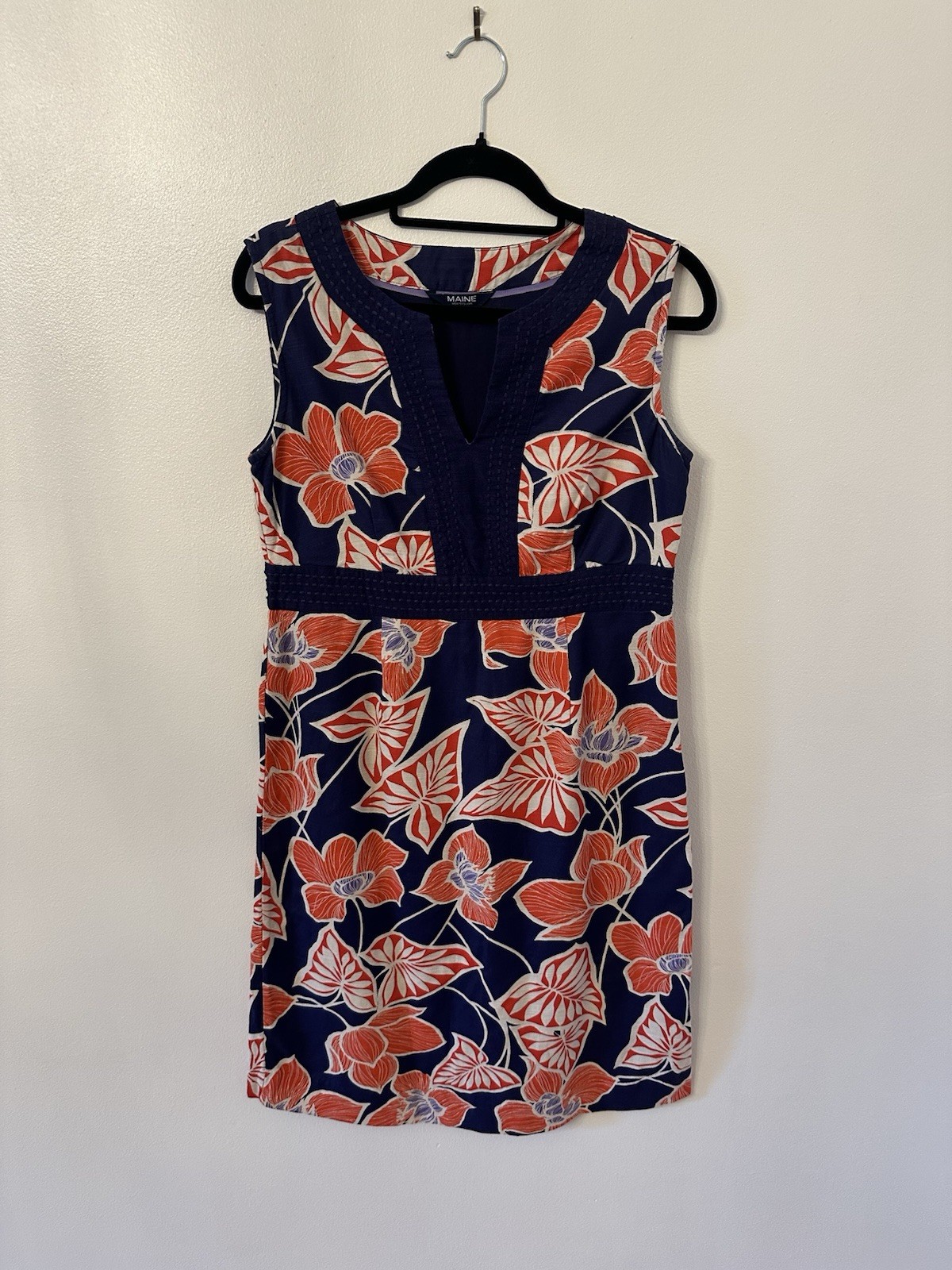 Debenhams Summer Dress Floral Navy Red Holiday Tropical Cotton Holiday Size 12