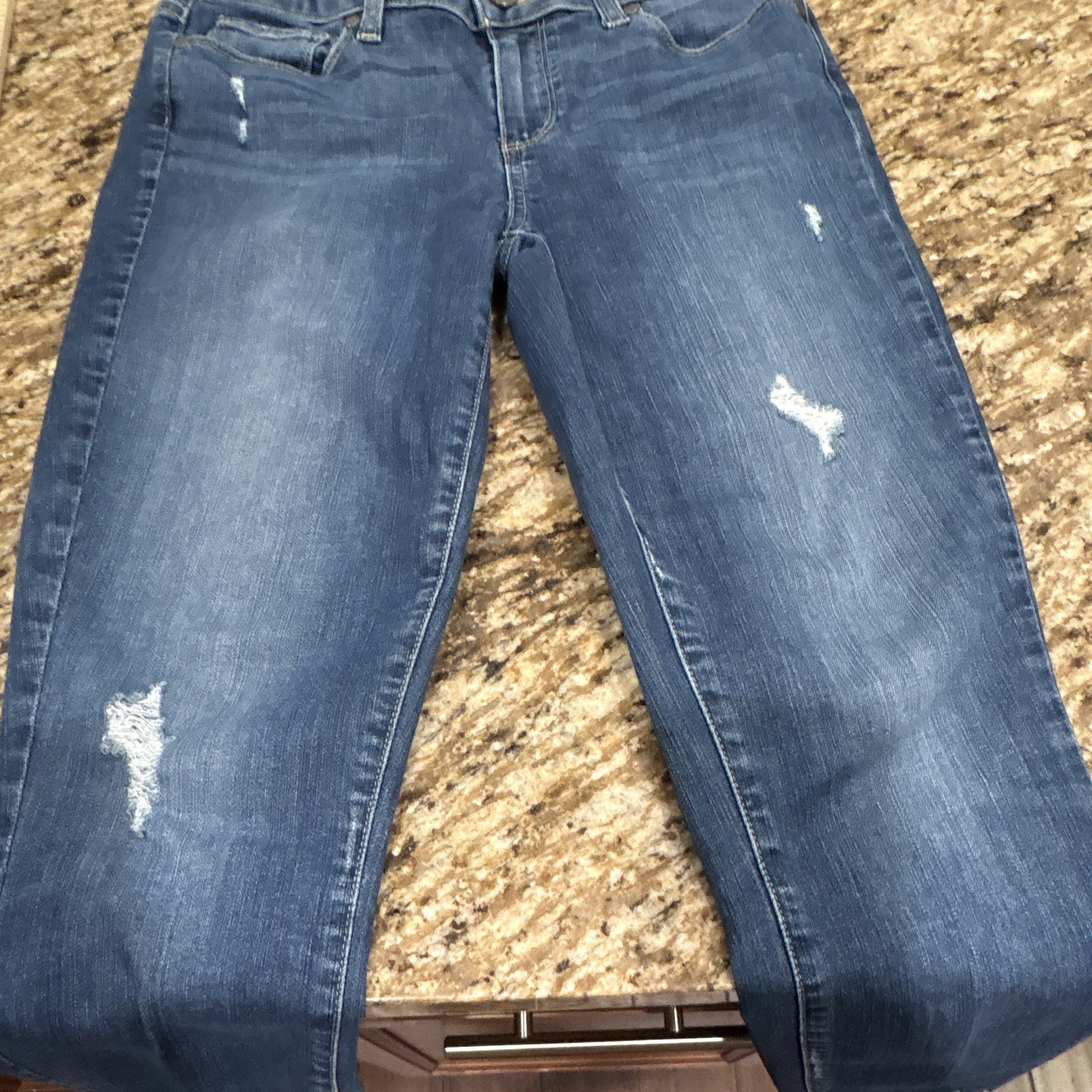 PAIGE Slim Cropped Jeans Medium Wash Distressed Stretch Mid Rise Blue 28 #J9