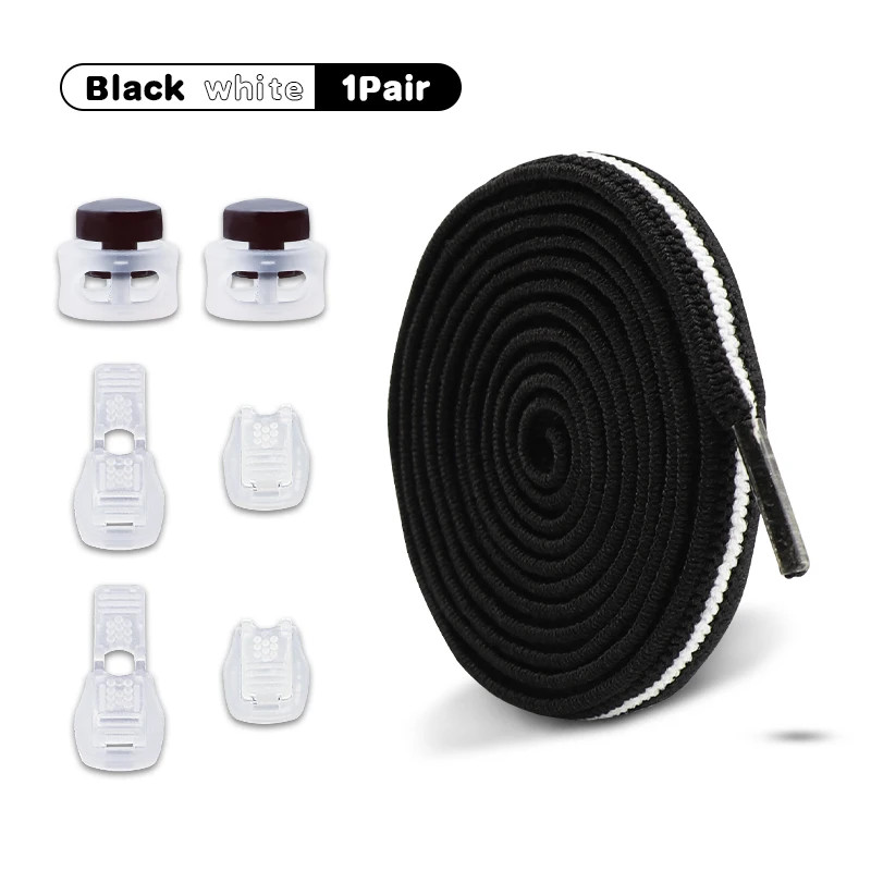 1Pair/2Pair NEW Elastic Shoe Laces Flat Shoelaces Without Ties Kids Round Snap L