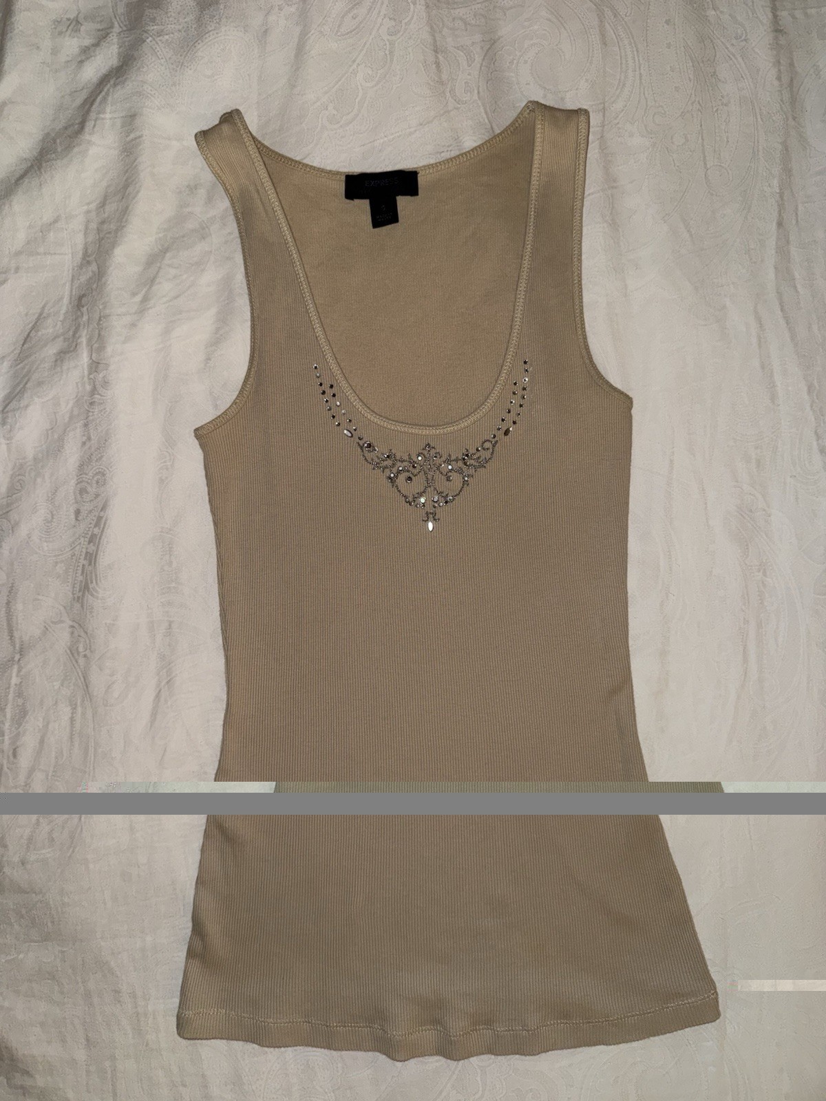 Tan Y2K Rhinestone Tank Top